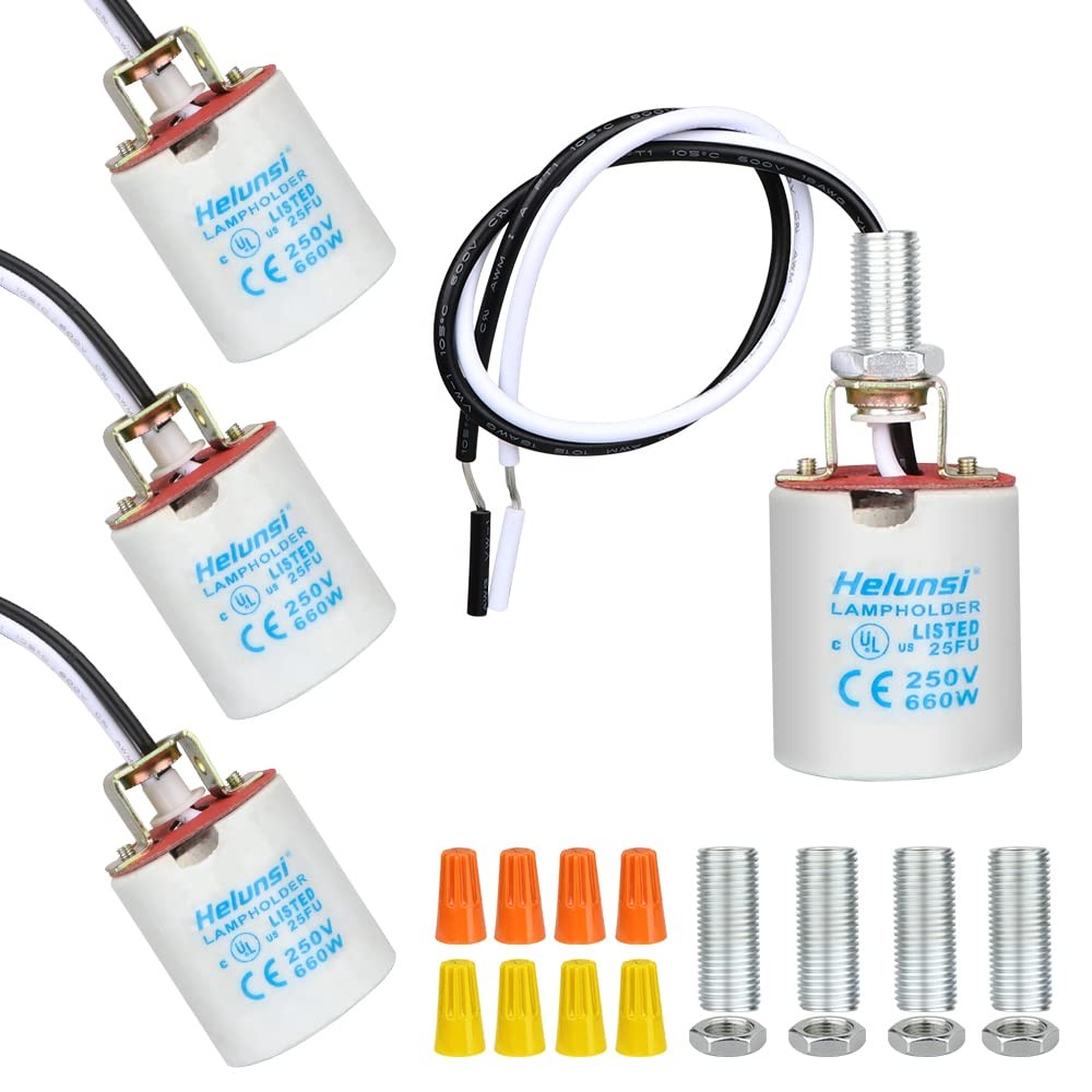 Upgraded Version - Helunsi E26 E27 Ceramic Light Socket, Glazed Medium White