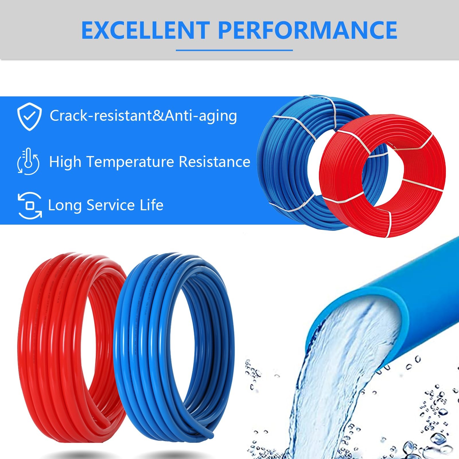 (All-in-One) 3/4 Inch PEX-B Pipe,2x100FT Blue&Red Pex Tubing,Plumbing Pipe kit