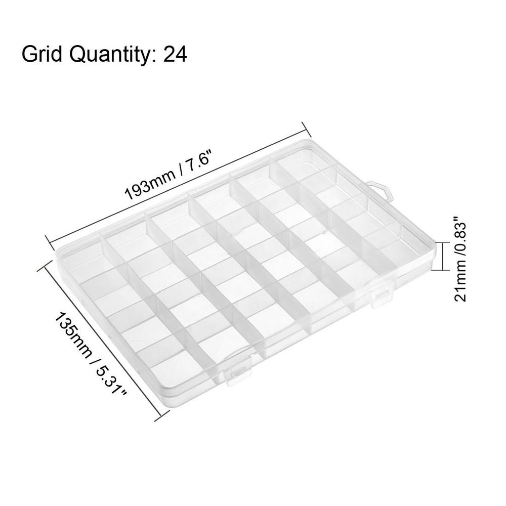 Component Storage Box PP Fixed 24 Grids Containers 193x135x21mm