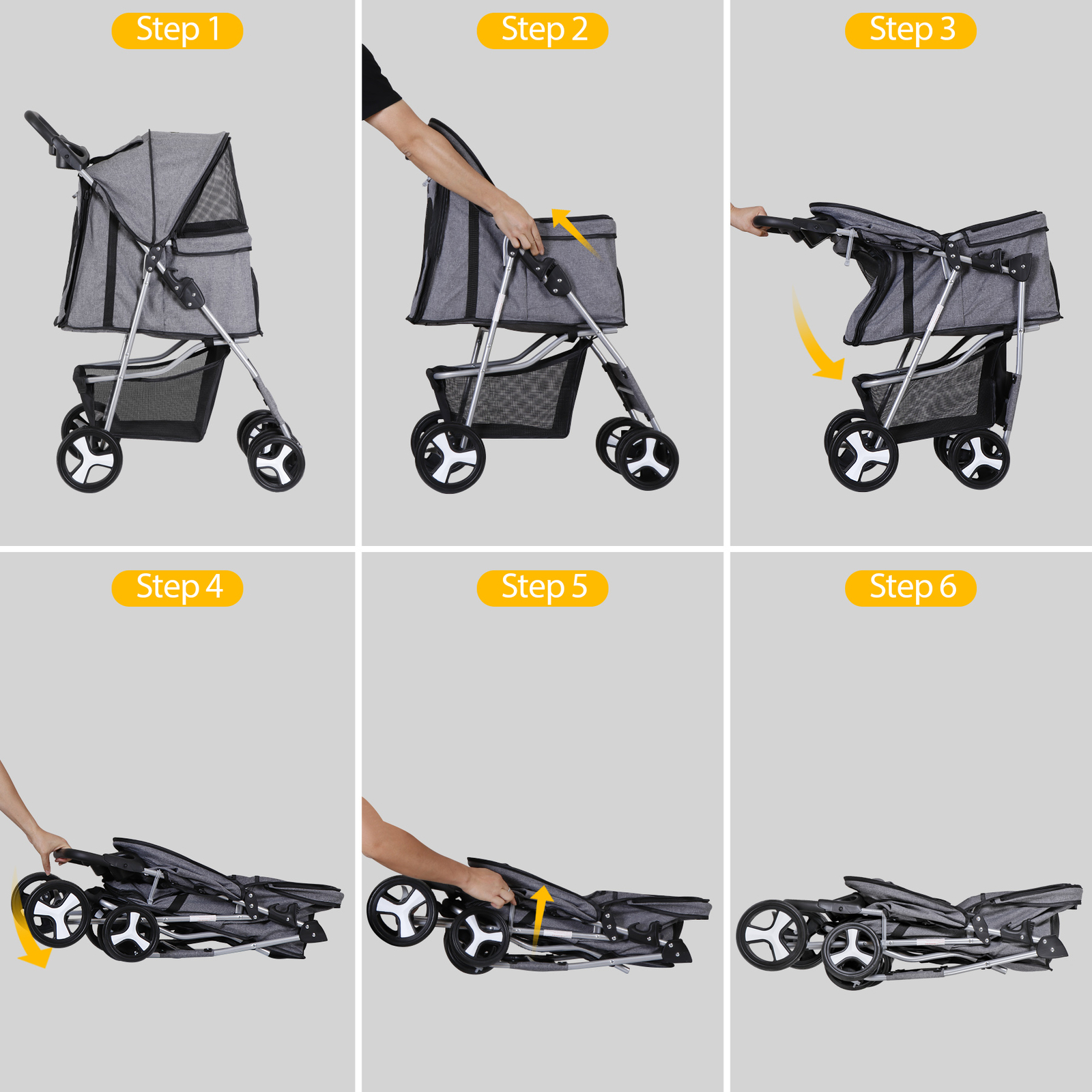 Foldable Carrier Strolling Cart 4 Wheel Pet Stroller for Dog w/ Cup Holder Gray