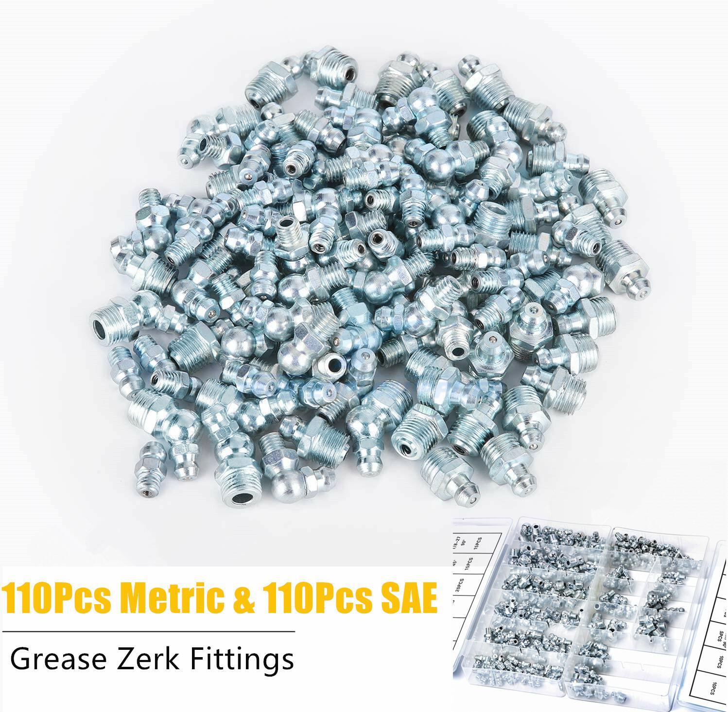 220pcs Metric & SAE Hydraulic Lubrication Grease Zerk Fittings Assortment Set