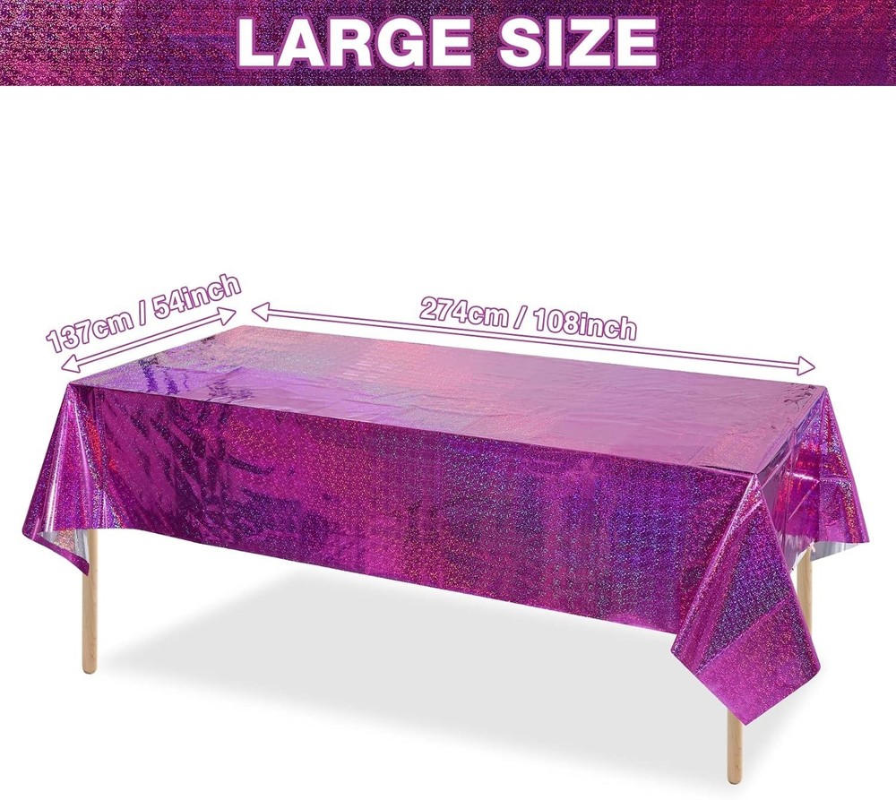 4 Pack Iridescence Plastic Tablecloths Shiny Disposable Laser Rectangle Table