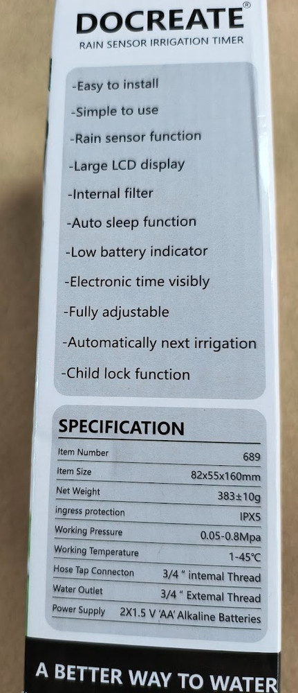 Docreate Rain Sensor Irrigation Timer, New In Box.