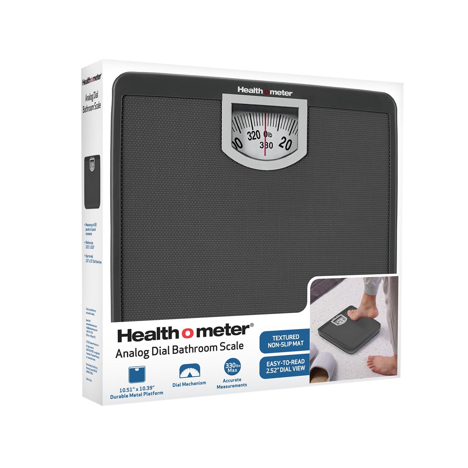 Health o meter Compact Dial Bathroom Scale, 330 lb. Capacity, Sturdy Metal