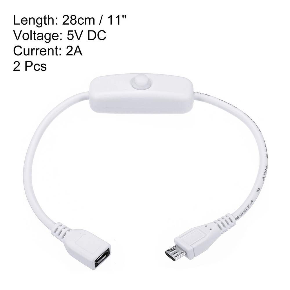 2pcs Micro-USB Extension Cable with ON/Off Switch Extension Power Cords Adapter