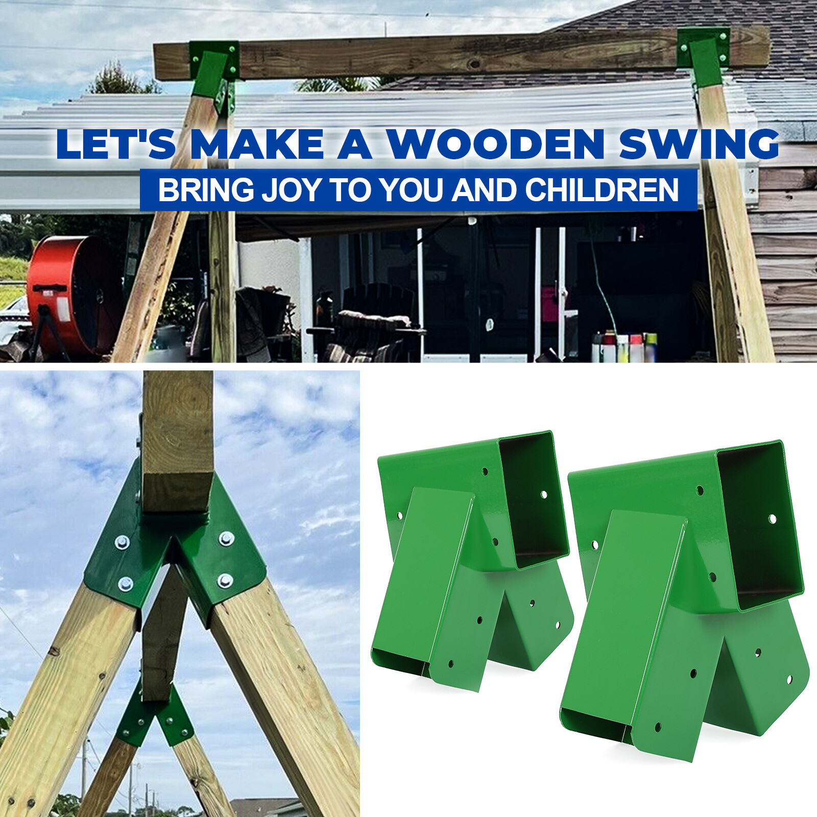 (Set of 2) Brackets 1-2-3 A-Frame Swing Green Powder-Coated Heavy Duty Steel