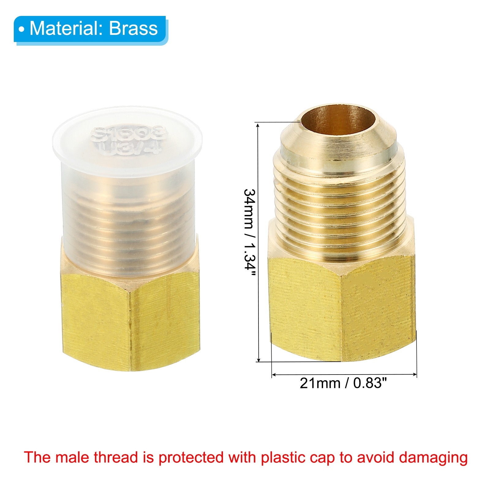 2Pack 3/8" Female Flare x 1/2" Male Flare Connectors Brass Adapters Reducing