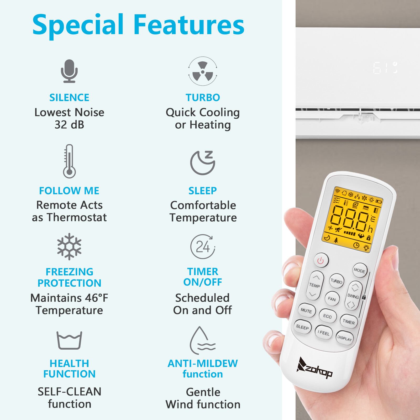 18000 BTU Mini Split Air Conditioner 230V Heat Pump 19 SEER INVERTER AC Ductless