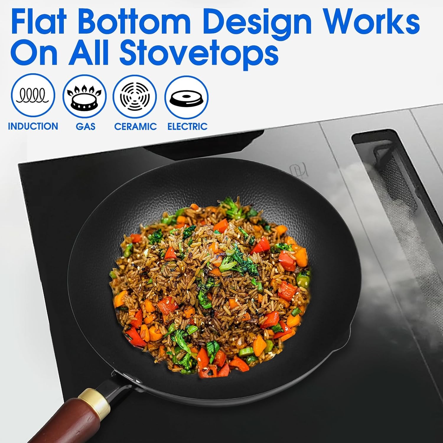 10 Inch Carbon Steel Wok For Electric, Induction and Gas Stoves