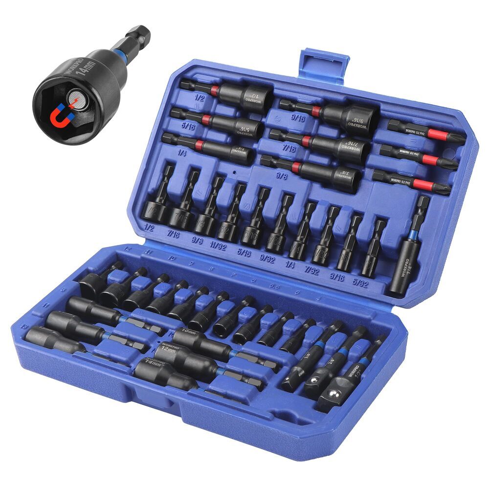 WORKPRO 39-Piece Magnetic Nut Driver Set, Impact Drill Driver Bit 1/4" Hex Shank