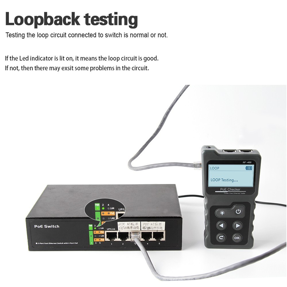 NF-488 Network Cable Tester Poe Checker Continuity Tester Loop-Back Test