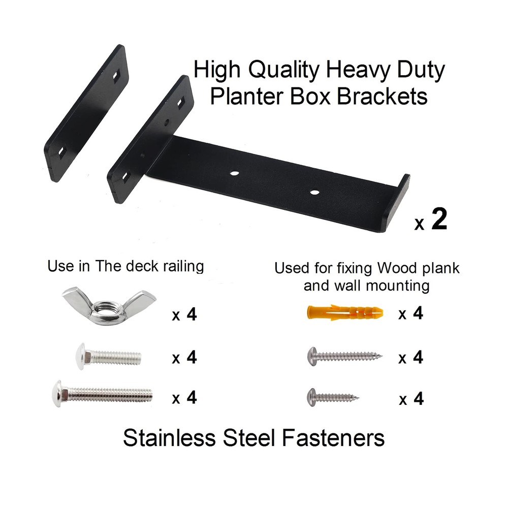 6 Inch Deck Railing Planter Box Brackets Black