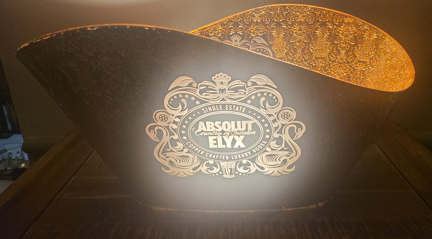 ABSOLUT ELYX Demask Copper Plastic LED White Illuminated Display Ice Bucket