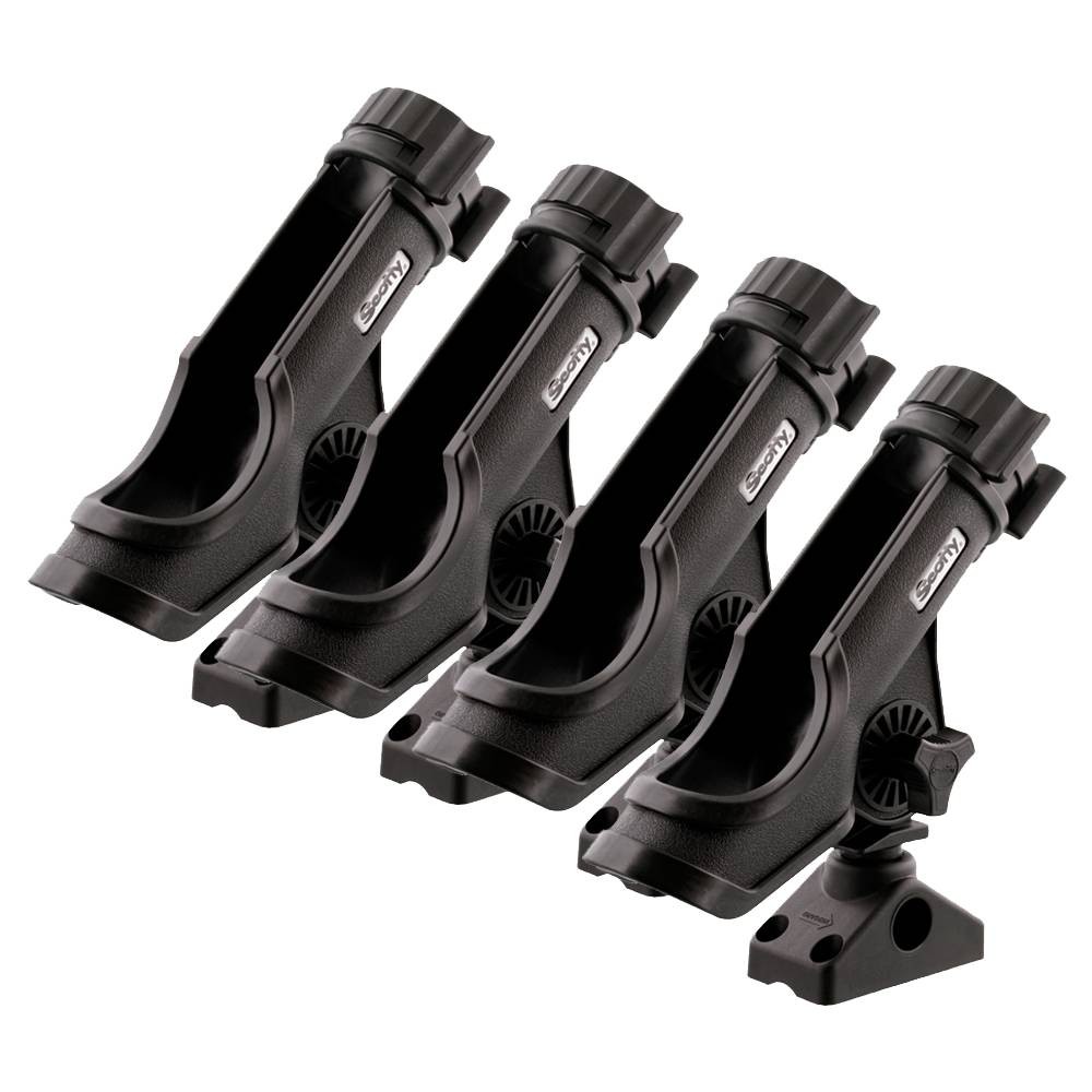 Scotty 230-BK-QUAD Powerlock Fishing Rod Holder w/Side Deck Mount, 4-Pack, Black