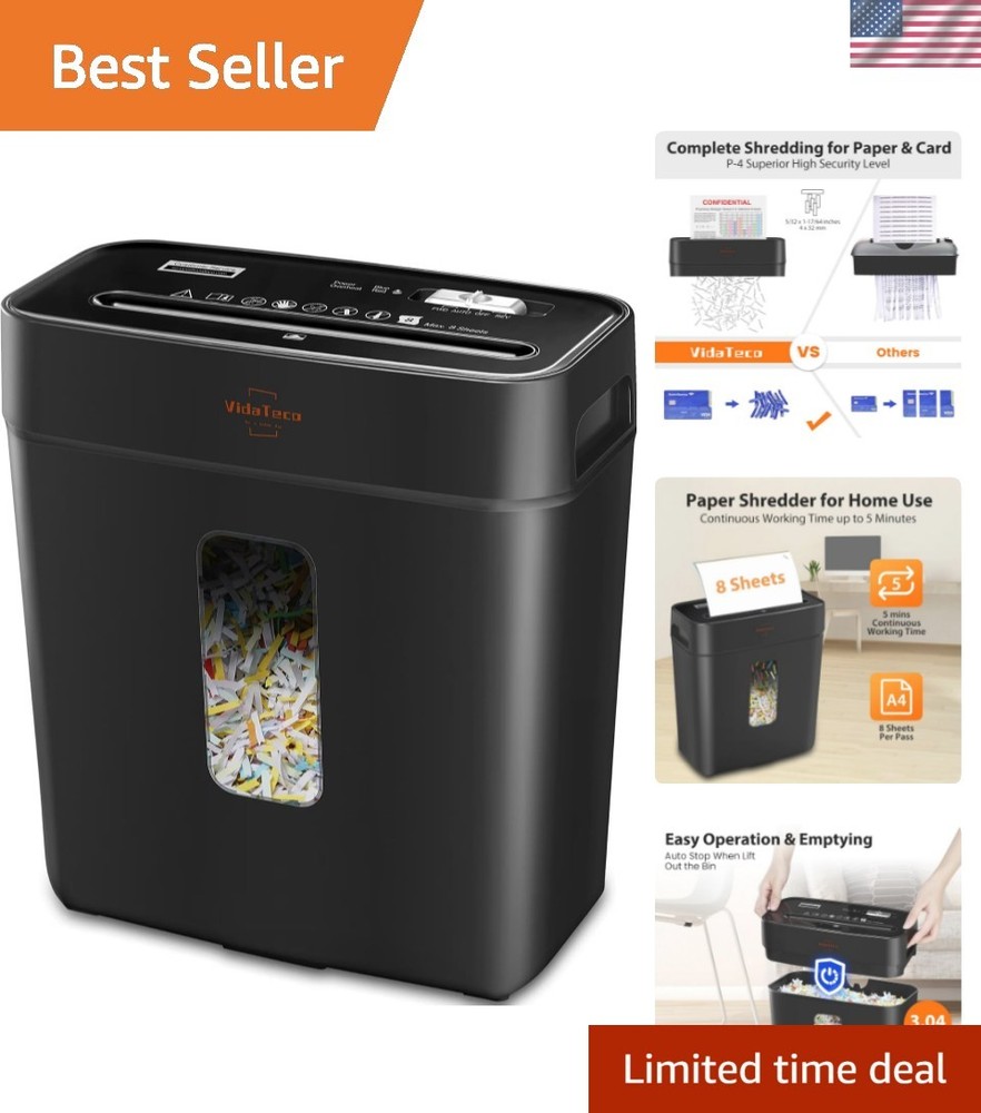 Fast 8-Sheet Shredder with Automatic Start-Stop, Jam Proof & Easy Empty Design