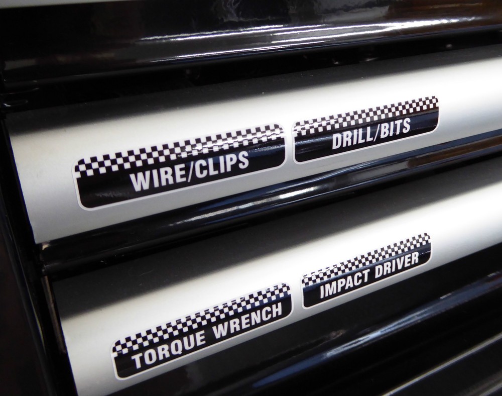 TOOLBOX TOOL CHEST Drawer LABEL stickers decals Identify workshop tools 2 SHEETS