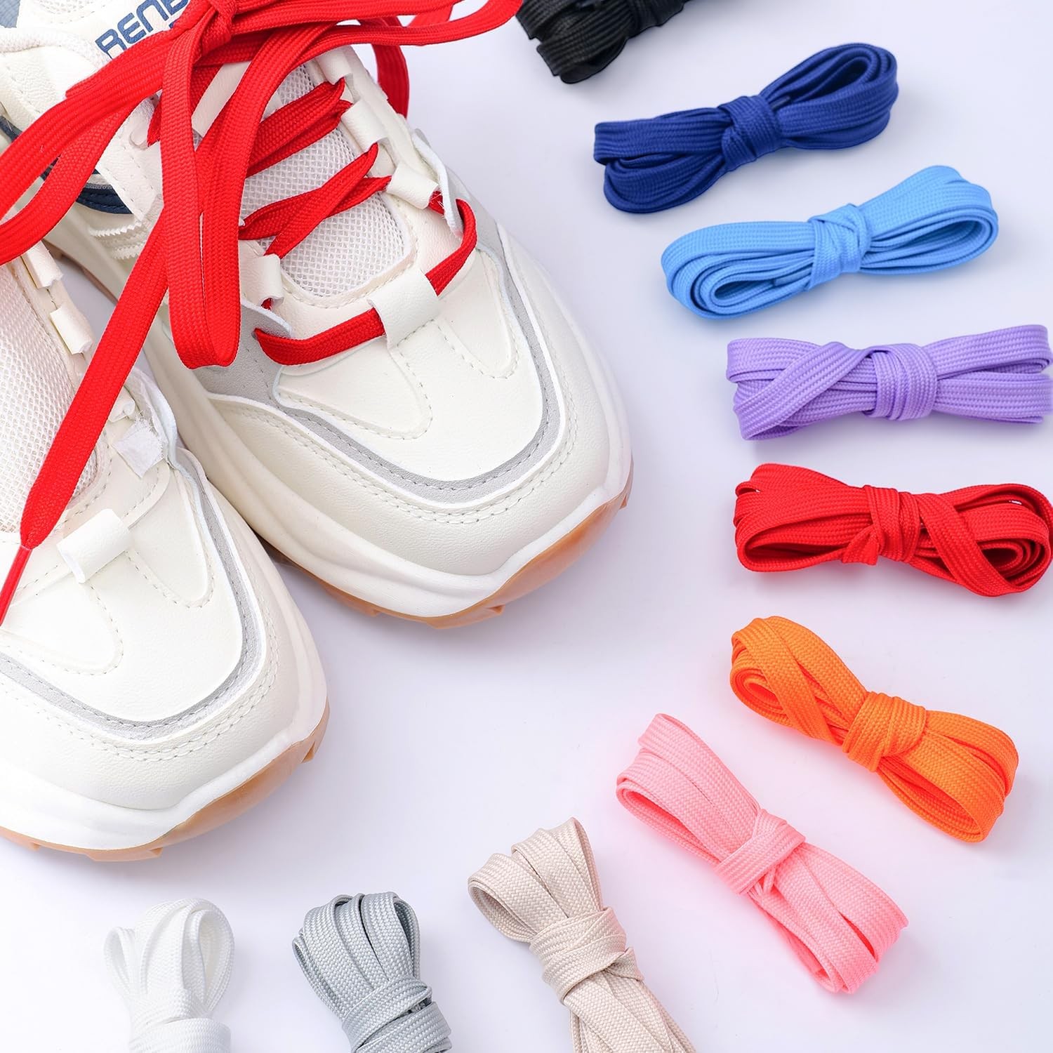 2 Pairs Shoelaces for Sneakers 8 mm Wide Flat Shoelace for Kids Adults Athletic