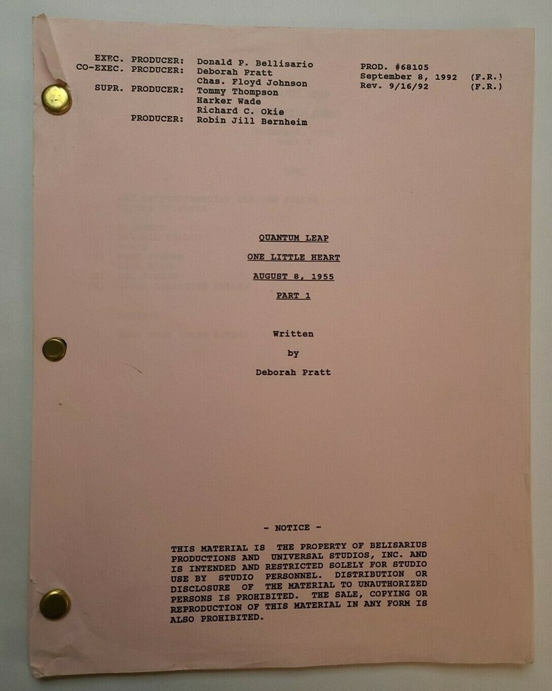 QUANTUM LEAP / Deborah Pratt 1992 TV Script, "Trilogy: Part 1 - August 8, 1955"
