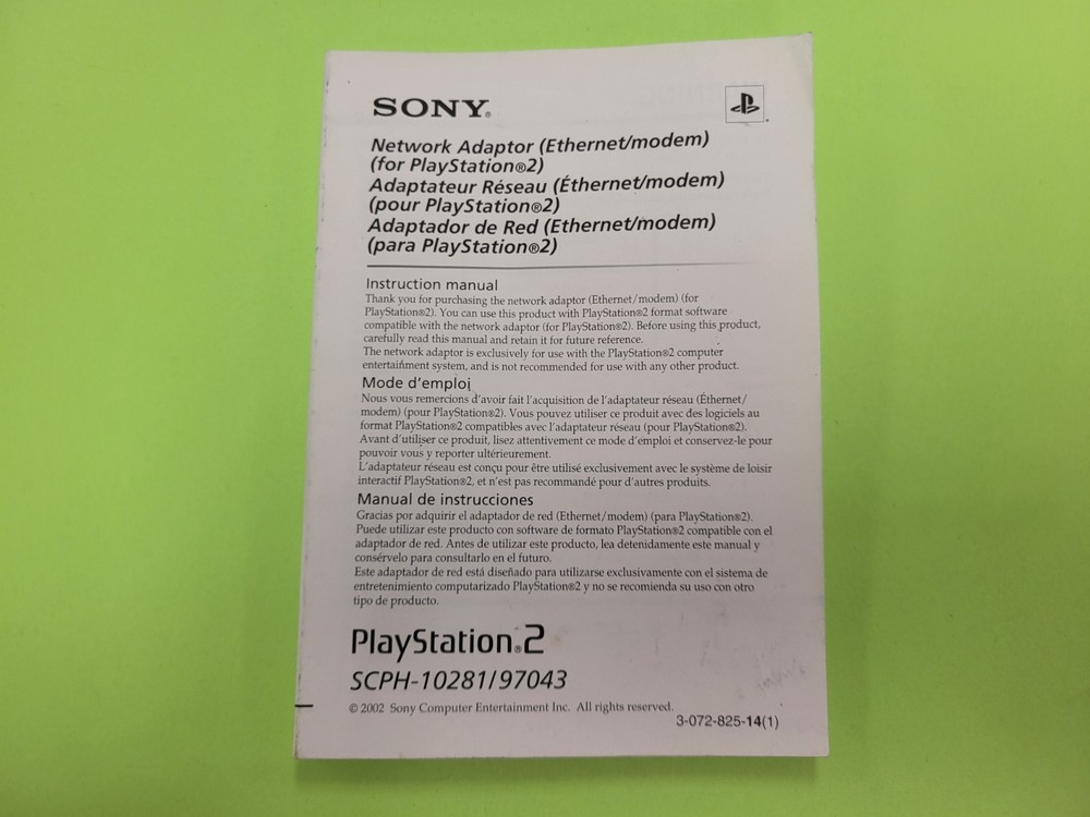SONY PlayStation 2 Network  Adaptor Instructions