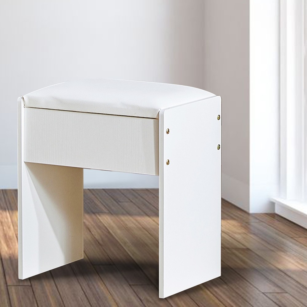 Vanity Stool Makeup Bench Dressing Stool with Cushion and Solid Legs,White