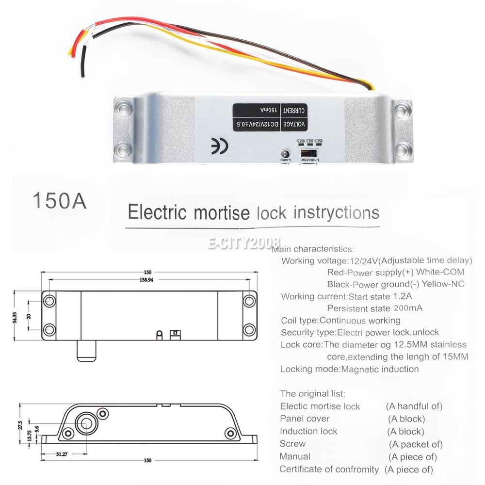 Door Lock Aluminum Electric Drop Safe Security Access Bolt Fail Control System