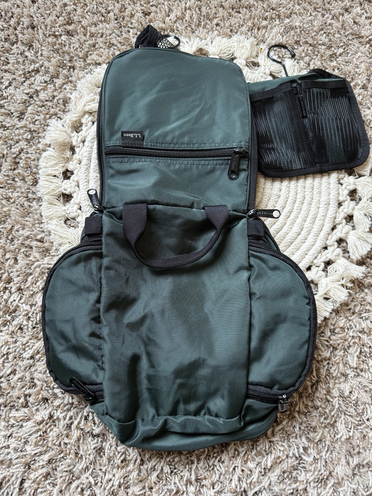 LL Bean Personal Organizer Toiletry Bag Green Nylon Travel Case