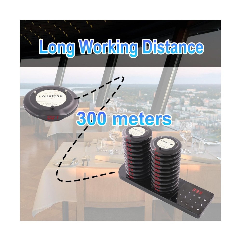 Restaurant Pager System, 20 Wireless Coaster Beeper Guest Customer Queue Page...