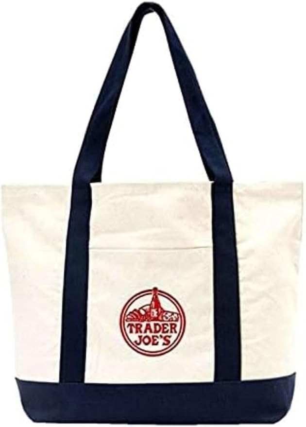 TRADER JOE'S LARGE CANVAS BAG HEAVY COTTON REUSABLE SHOPPING BAG LARGE NAVY BLUE