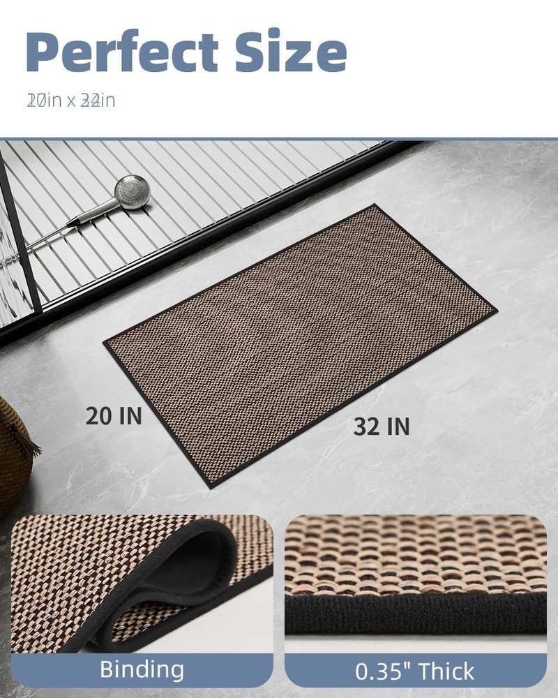 PADOOR Non-Slip Bath-Mats, Rubber-Backing 20''x32'' Rectangular, Black
