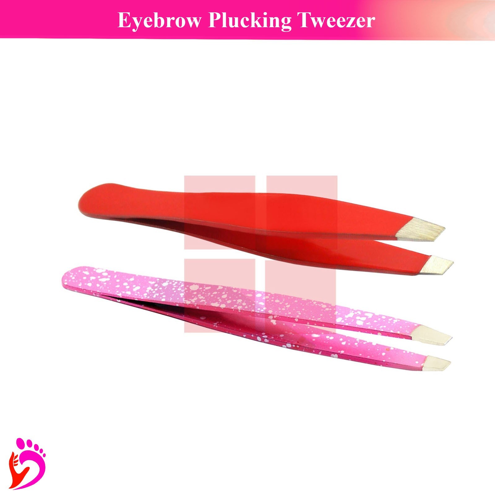 Precision Eyebrow Plucking Tweezer Set Slanted Tip Pink & Red Beauty Care Tools