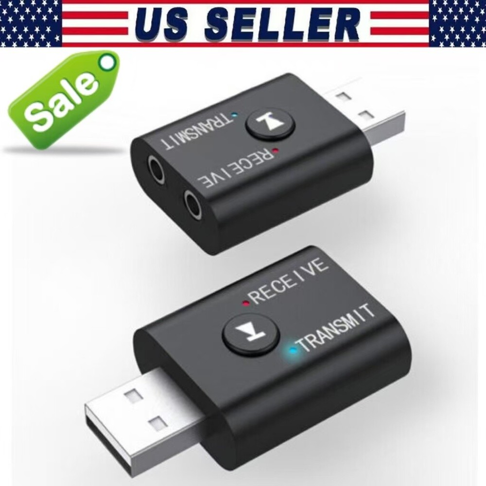 Bluetooth 5.0 2in1 Transmitter Receiver Car Wireless Audio Adapter USB 3.5mm Aux
