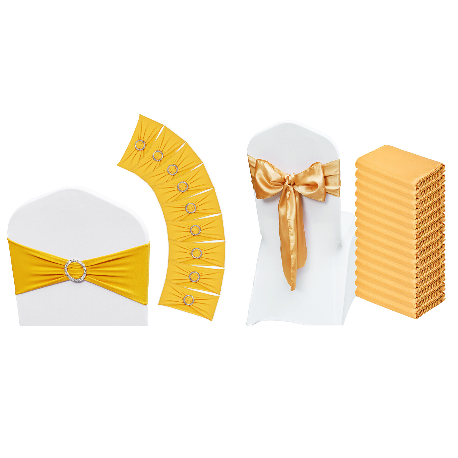 VEVOR 50/100PCS Gold Stretch Spandex Chair Sashes Elastic Party Dining