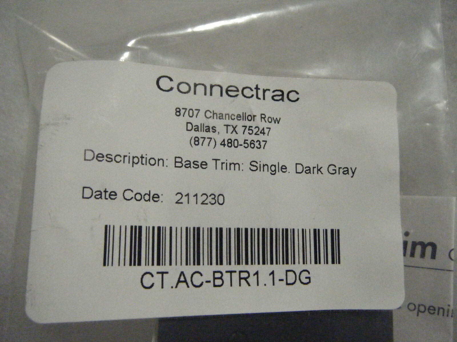 Connectrac CT.AC-BTR1.1-DG SIngle BASE TRIM, Dark Gray
