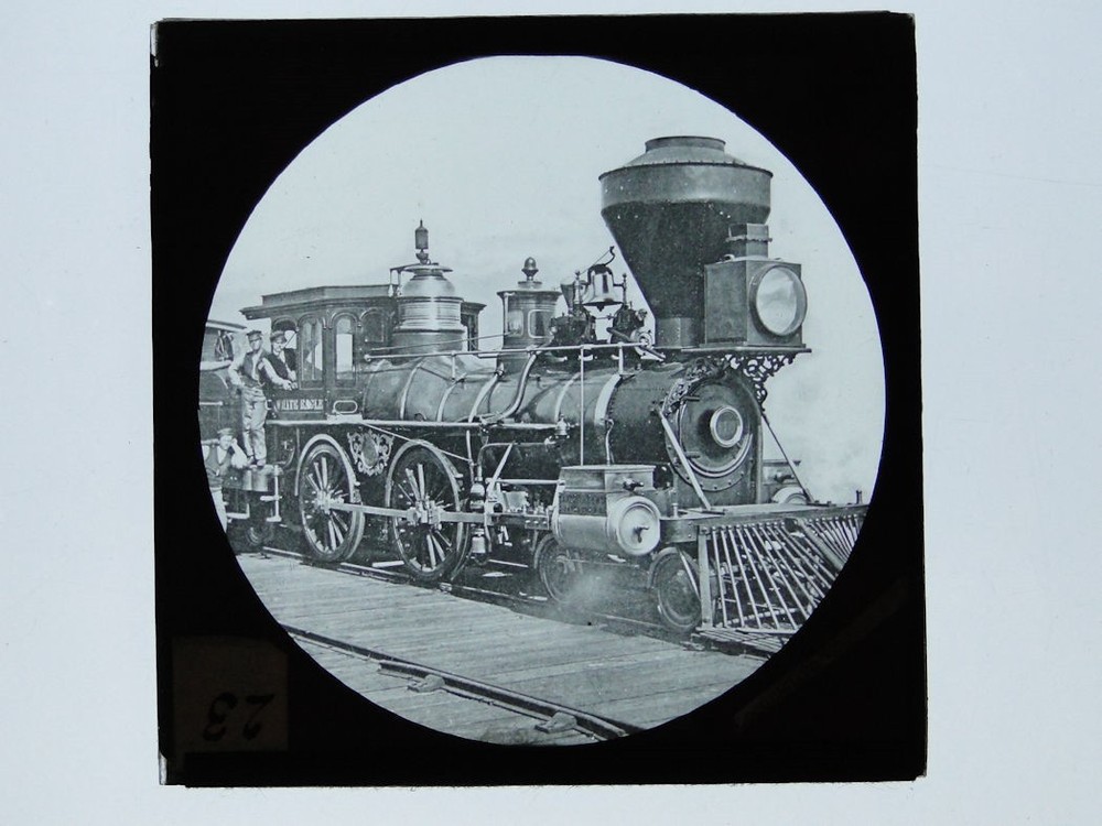 US Railroad Engine White Eagle - Glass Lantern Slide