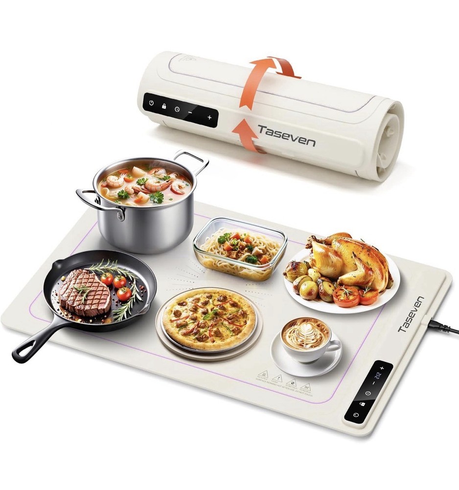 Electric Warming Tray Large Beige Plastic 7-Speed Temp Control Rectangle
