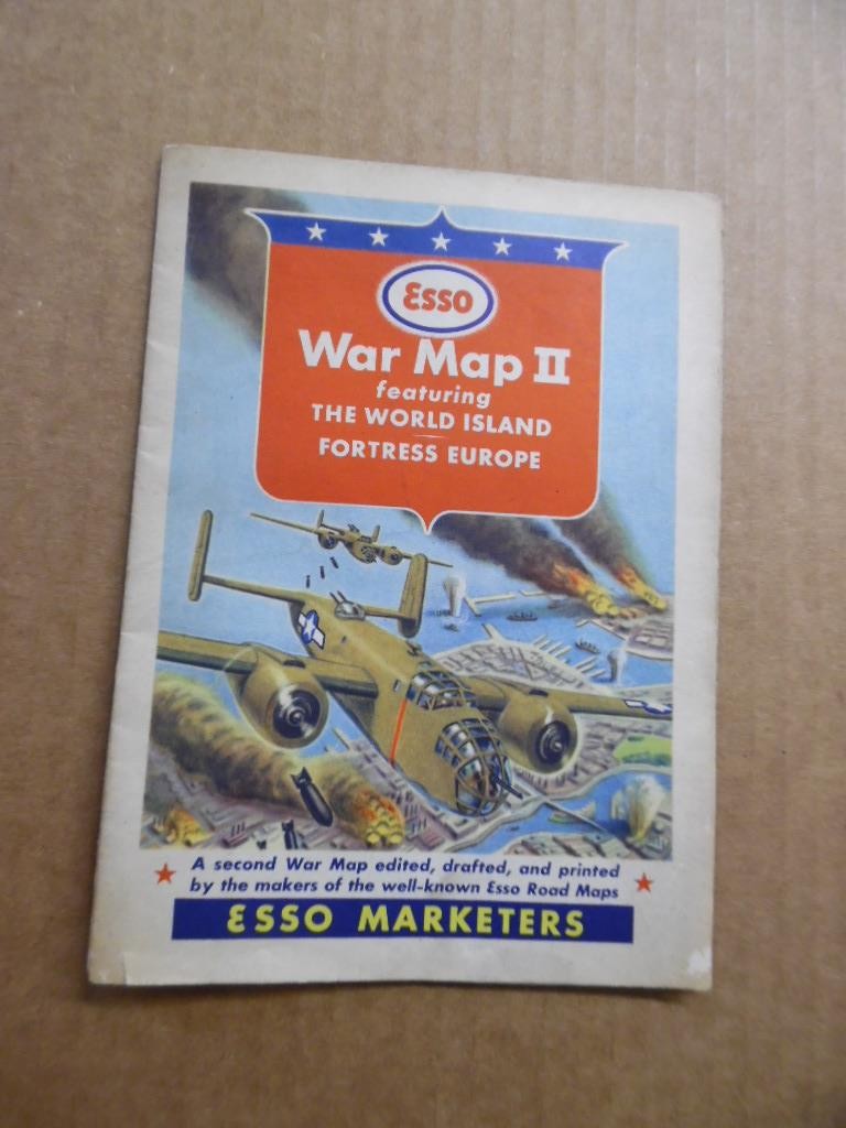 WWII ESSO WAR MAP II Featuring World Island Fortress Europe Vintage Original
