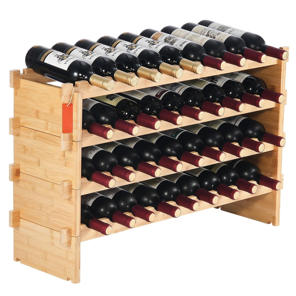 48-Bottle Stackable Bamboo Wine Rack, 6-Tier Modular Display Shelf