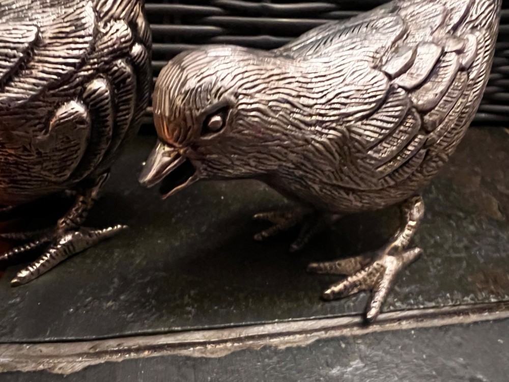 VTG E.P.N.S. Lacquered Silver-Plated Songbirds Set of 2 Figurines Collectibles