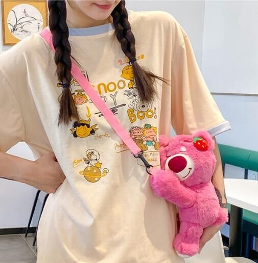 Soft Cute Strawberry Bear Plush Bag Shoulder Bag Cases Wallets Coin Purses Bags