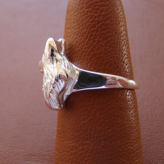 Small Sterling Silver German Shepherd Dog Head Study Ring