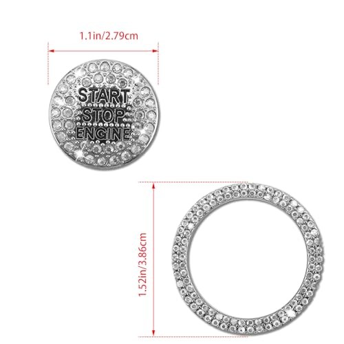 Car Engine Start Ring Sticker, Sparkling Rhinestone Push Start Button White