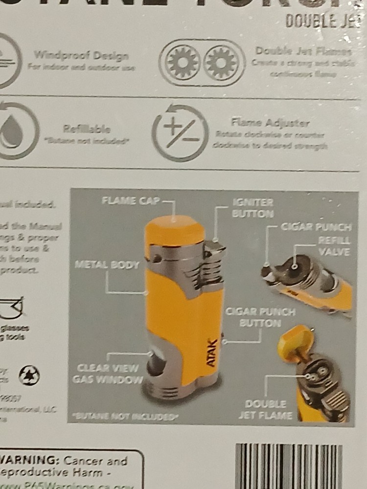 Butane Torch Refilable Windproof Double Jet Flame