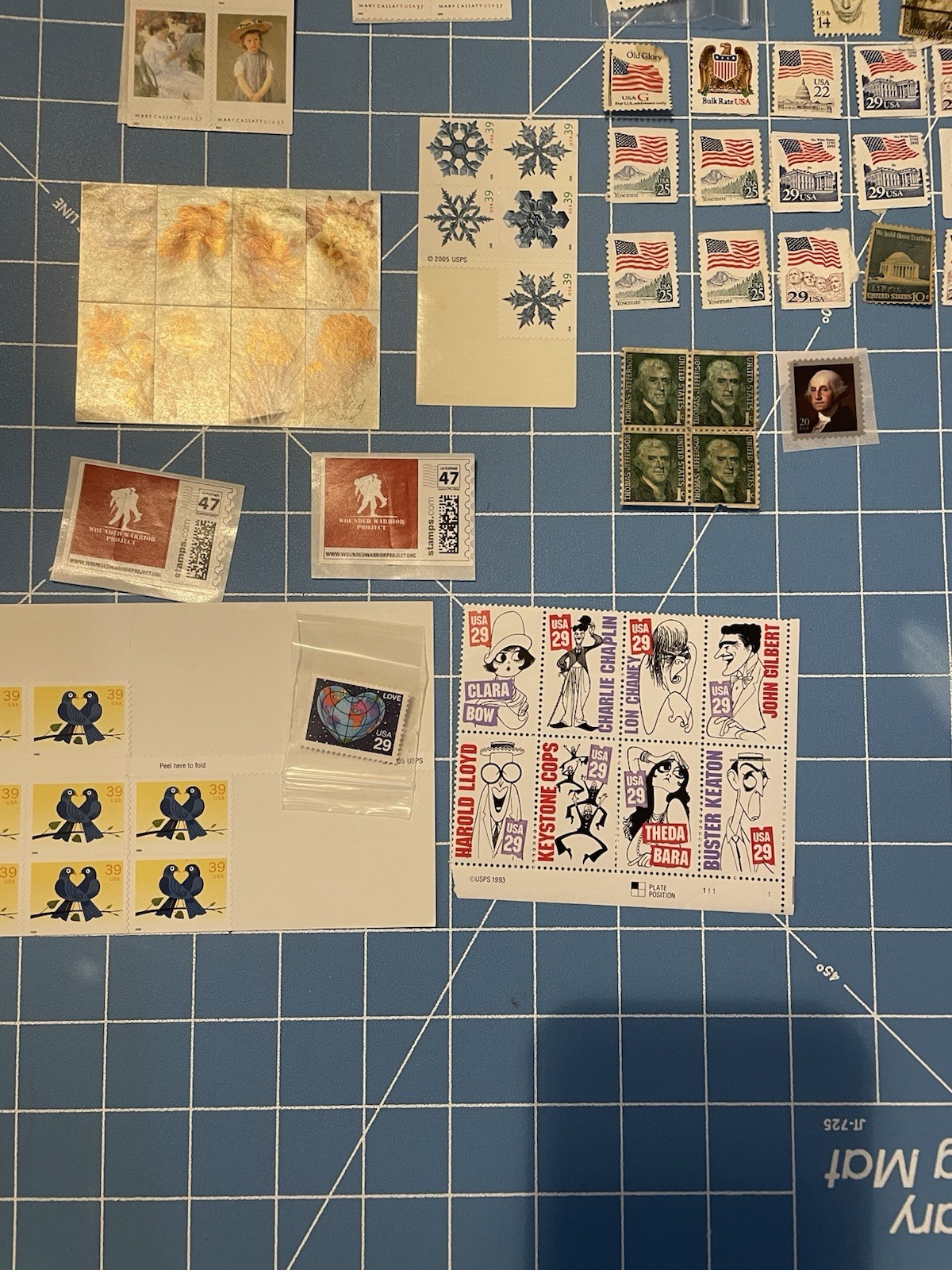 Mixed Stamp Collection 70’s-90’s Silent Screen Stars Love Doves Old Glory’s Art