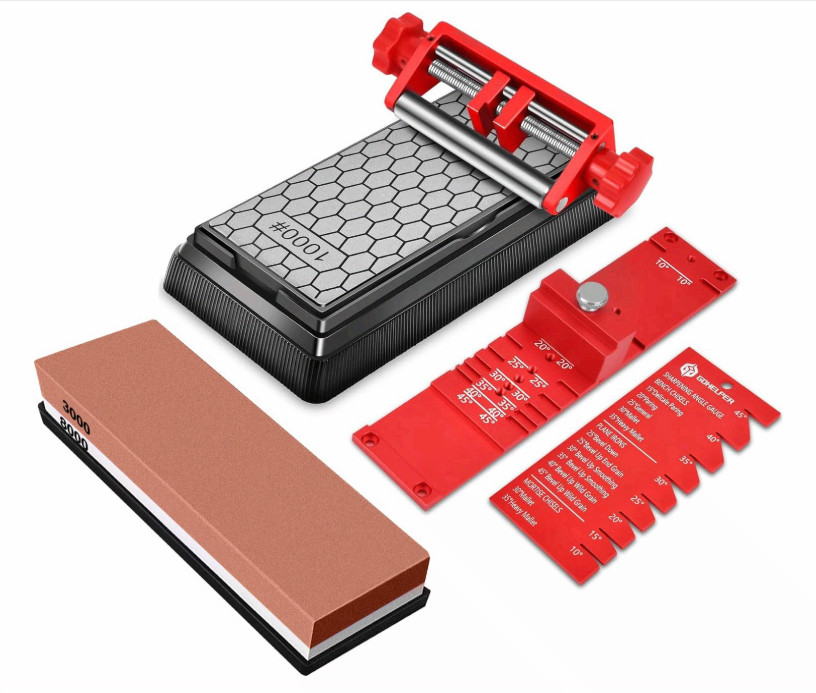 Chisel Sharpening Jig, Guide 0.1–2.8", Angle 10°–45°, 2 Stones