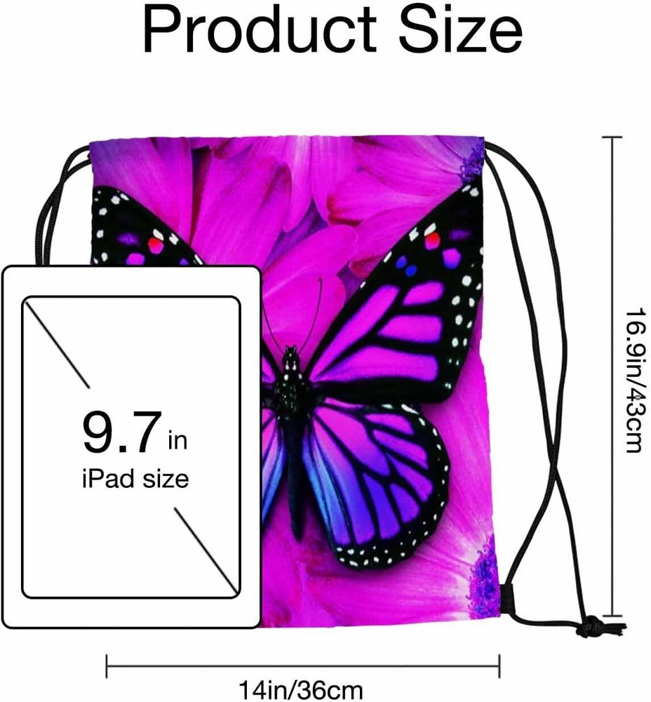 Purple Butterfly Drawstring Backpack Beautiful Insects