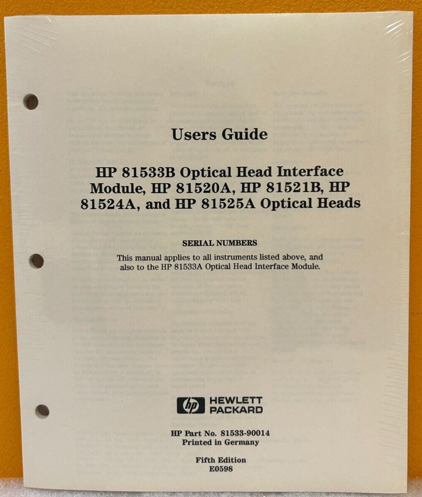 HP Agilent 81533-90014 Optical Head Interface Module User's Guide Manual.