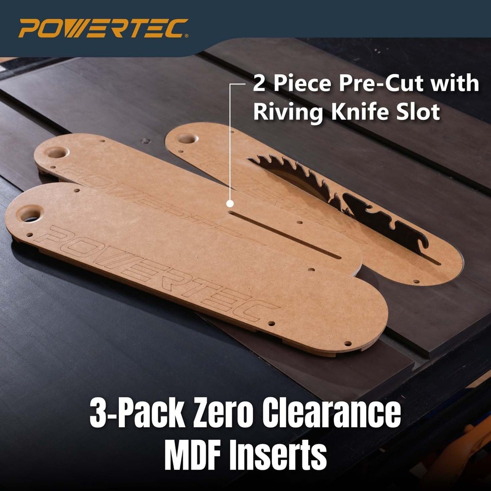POWERTEC Zero Clearance Table Saw Insert 3-Pack – Fits Delta 36-725, 36-725T2, 3
