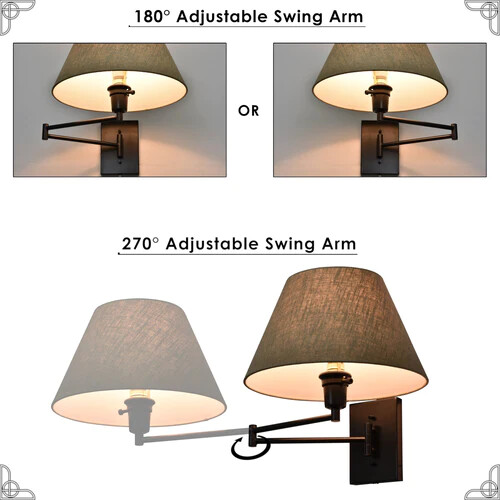 Kira Home Cambridge 13" Swing Arm Wall Lamp - Plug In/Wall Mount Multi-color opt