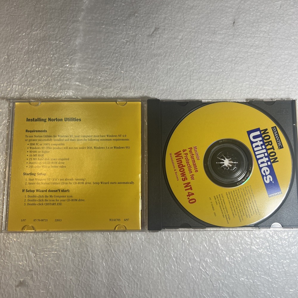 SYMANTEC NORTON UTILITIES Version 2.0 Cd Only