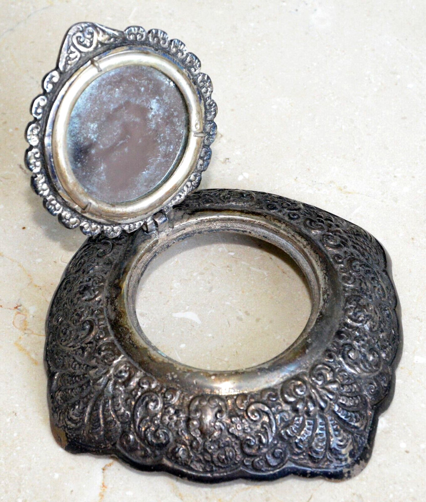 ✅ 17c. RUSSIAN IMPERIAL DOUBLE EAGLE MIRROR BOX KING ROYAL SILVER Pl. BRASS CASE